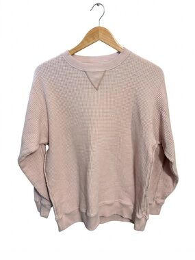 Aerie Waffle Crewneck Sweater In Pale Pink- Size XS